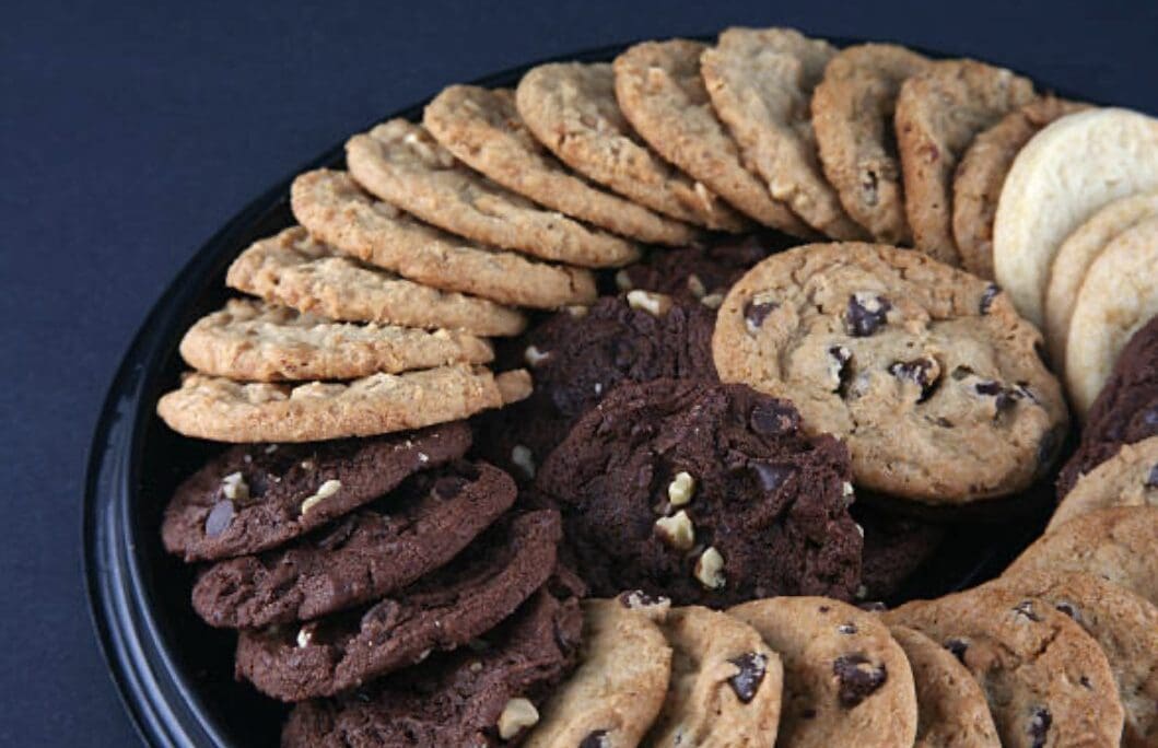 A Cookie Tray on a black background.